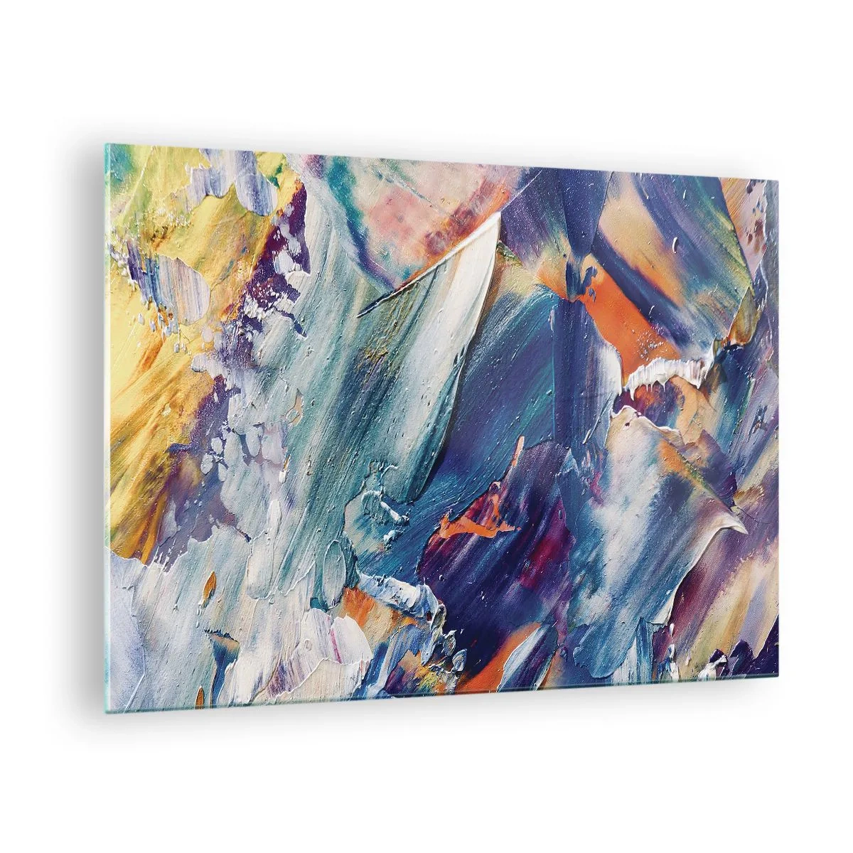 Glasbild - Bild auf glas - Dynamische Abstraktion mit dicken Pinselstrichen - 70x50cm - Farbverwirrung - Moderne Wanddekoration für Wohnzimmer und Schlafzimmer ARTTOR