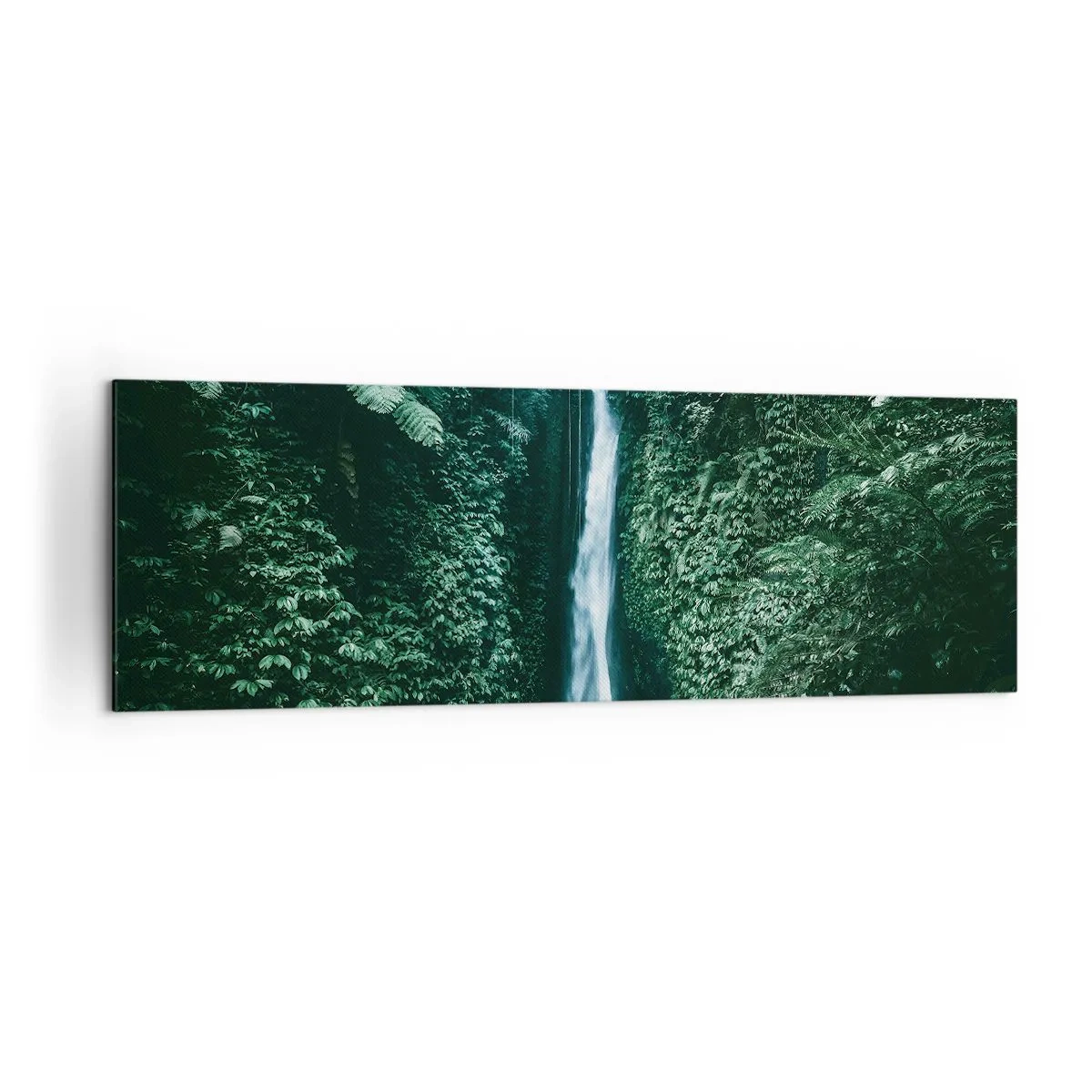 Bild auf Leinwand - Leinwandbild - Ein Wasserfall, umgeben von dichter tropischer Vegetation - 160x50cm - Tropisches Spa - Moderne Wanddekoration für Wohnzimmer und Schlafzimmer ARTTOR