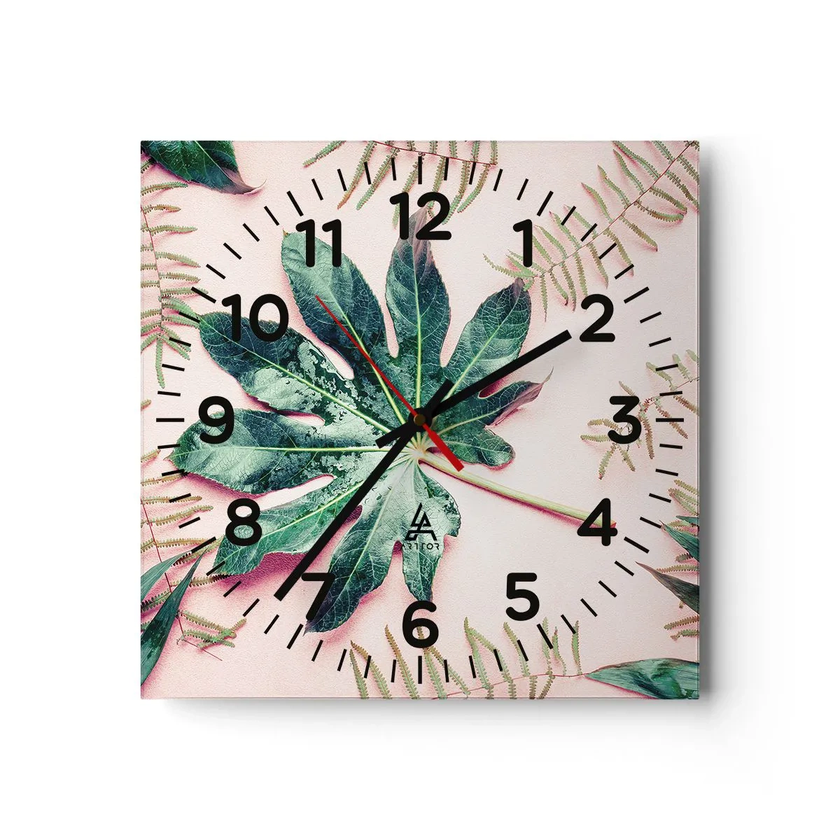 Wanduhr - Glasuhr - Eine Studie von Grün auf einem rosa Hintergrund - 40x40 cm