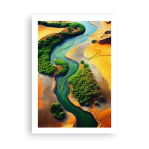 Poster - Eine farbenfrohe Landschaft mit einem gewundenen Fluss - 50x70cm - Lebensspendender Fluss - Moderne Wanddekoration für Wohnzimmer und Schlafzimmer ARTTOR