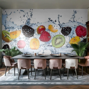 Fototapete Premium Sand - Viel Spaß mit uns - Obst, Abstraktion, 3D - 300x210 cm