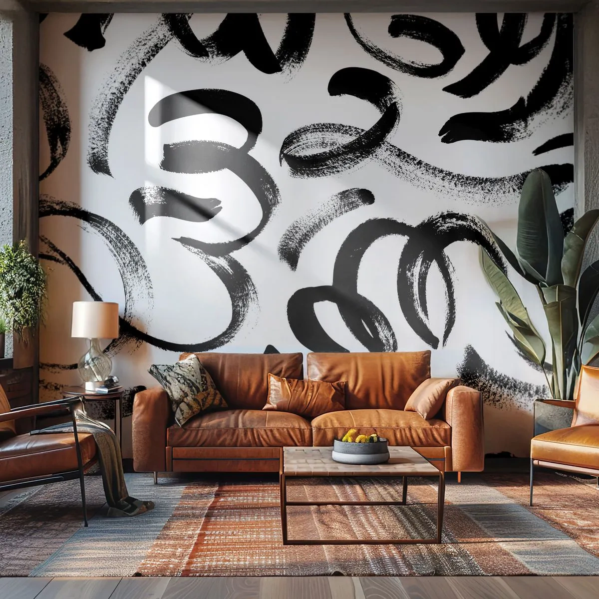 Fototapete Premium Canvas - Schwarz auf Weiß - Moderne Kunst, Modernität, Muster - 300x210 cm