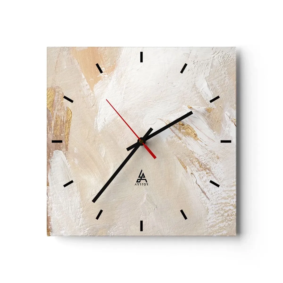 Wanduhr - Glasuhr - Zarte abstrakte Töne in Beige- und Goldtönen - 30x30cm - Pastellkomposition - Moderne Wanddekoration für Wohnzimmer und Schlafzimmer ARTTOR