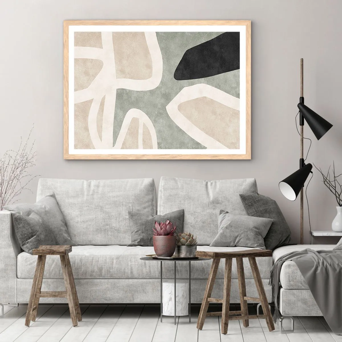 Poster in einem Rahmen aus heller Eiche - Komposition mit schwarzem Motiv - 40x30 cm