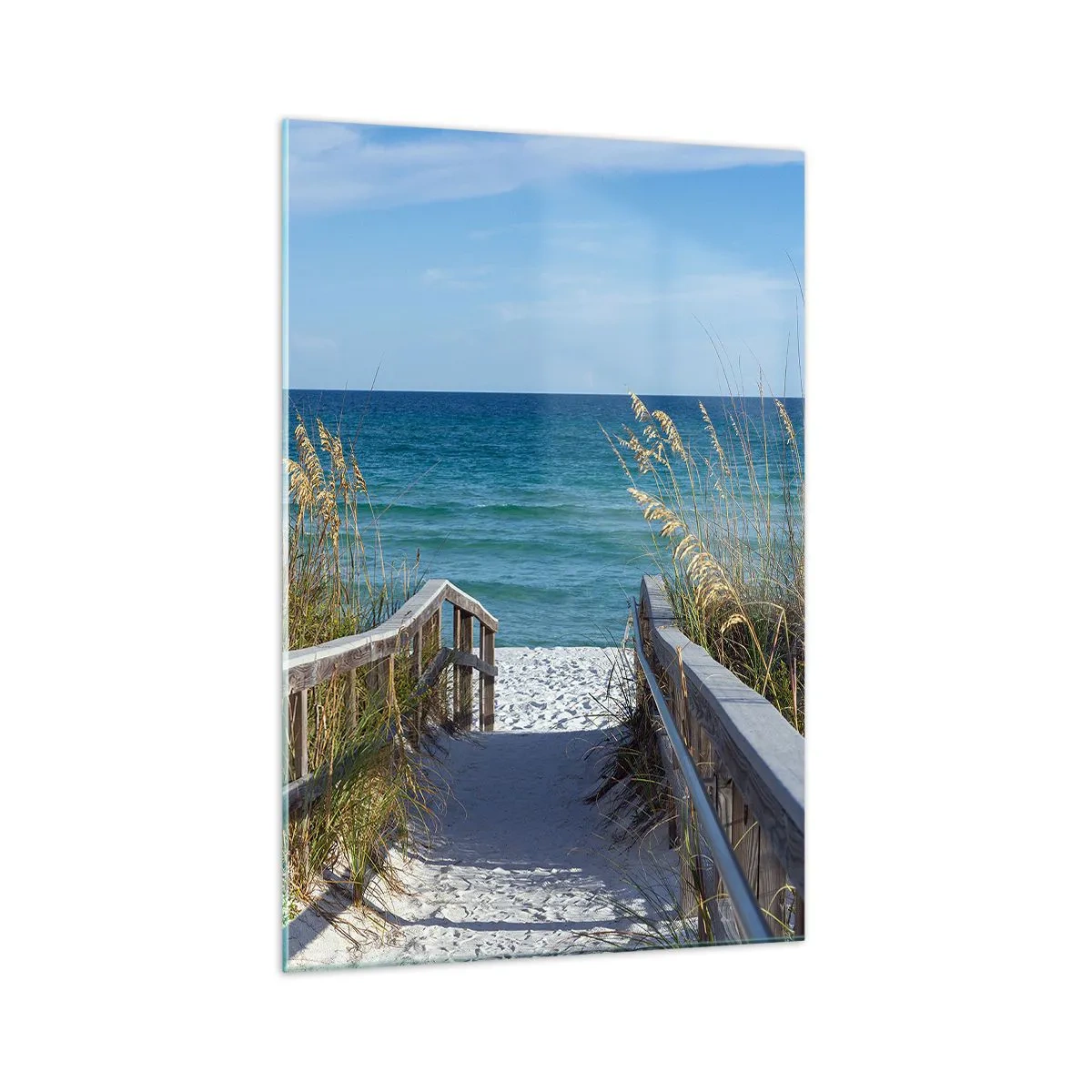 Glasbild - Bild auf glas - Weg zum Strand mit Meerblick - 70x100cm - In der Sonne, im Wind - Moderne Wanddekoration für Wohnzimmer und Schlafzimmer ARTTOR
