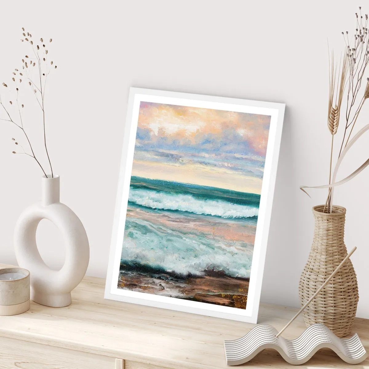 Poster in einem weißen Rahmen - Hier werden Sie Ihre Seele baumeln lassen - 40x50 cm