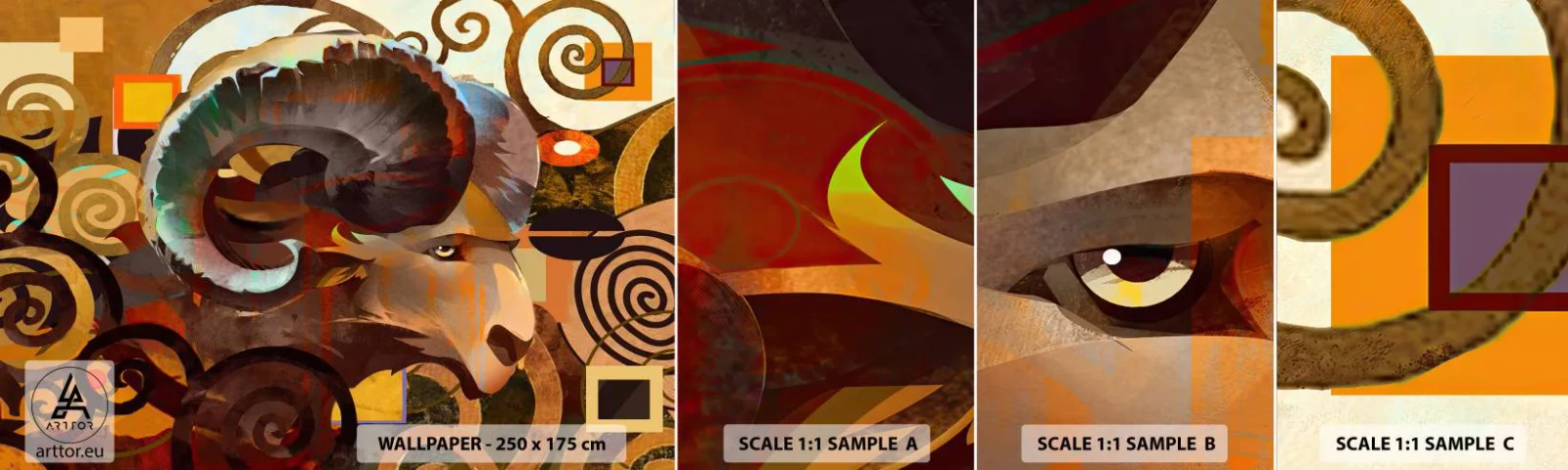 Fototapeten Muster Selbstklebend Deluxe Sticker - Magie - Religionen - Rituale - Abstraktion, Widder, Grafik - 100x30 cm