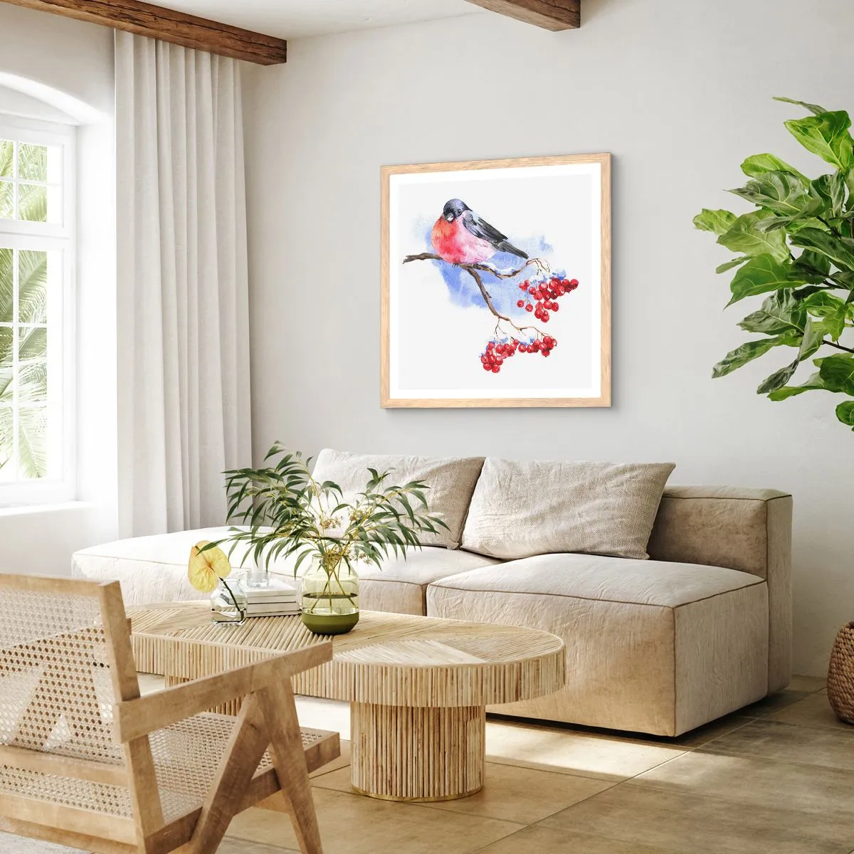 Poster in einem Rahmen aus heller Eiche - Winter in Farbe - 30x30 cm