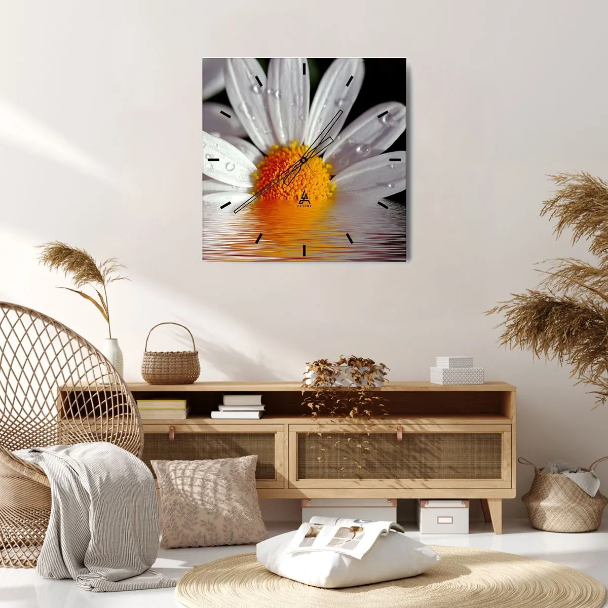 Wanduhr - Glasuhr - Die aufgehende Sonne der Gänseblümchen - 40x40 cm