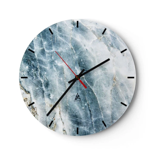 Wanduhr - Glasuhr - Marmorstruktur in Blau- und Grautönen mit zarten Goldakzenten - 30x30cm - Eiswelt - Moderne Wanddekoration für Wohnzimmer, Küche und Schlafzimmer ARTTOR