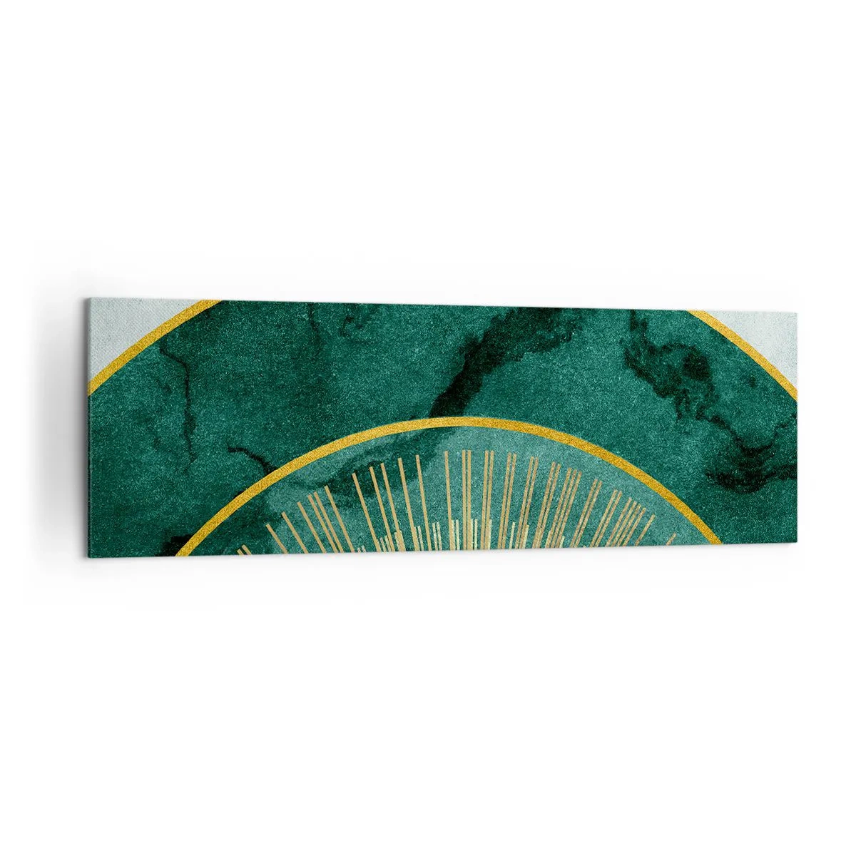 Bild auf Leinwand - Leinwandbild - Abstraktes Muster mit Kreisen in Smaragd- und Goldfarben. - 160x50cm - Anderes Sonnensystem - Moderne Wanddekoration für Wohnzimmer und Schlafzimmer ARTTOR