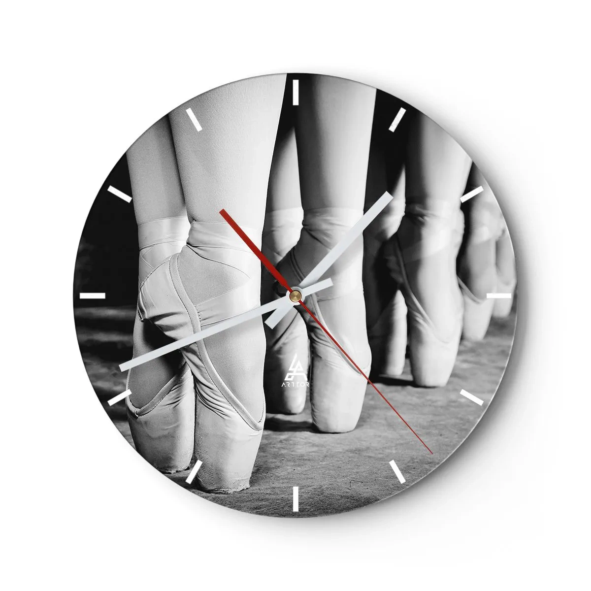 Wanduhr - Glasuhr - Schwarz-weiße Ballerinas in Spitzenschuhen - 30x30cm - Gemeinsam, leicht - Moderne Wanddekoration für Wohnzimmer, Küche und Schlafzimmer ARTTOR