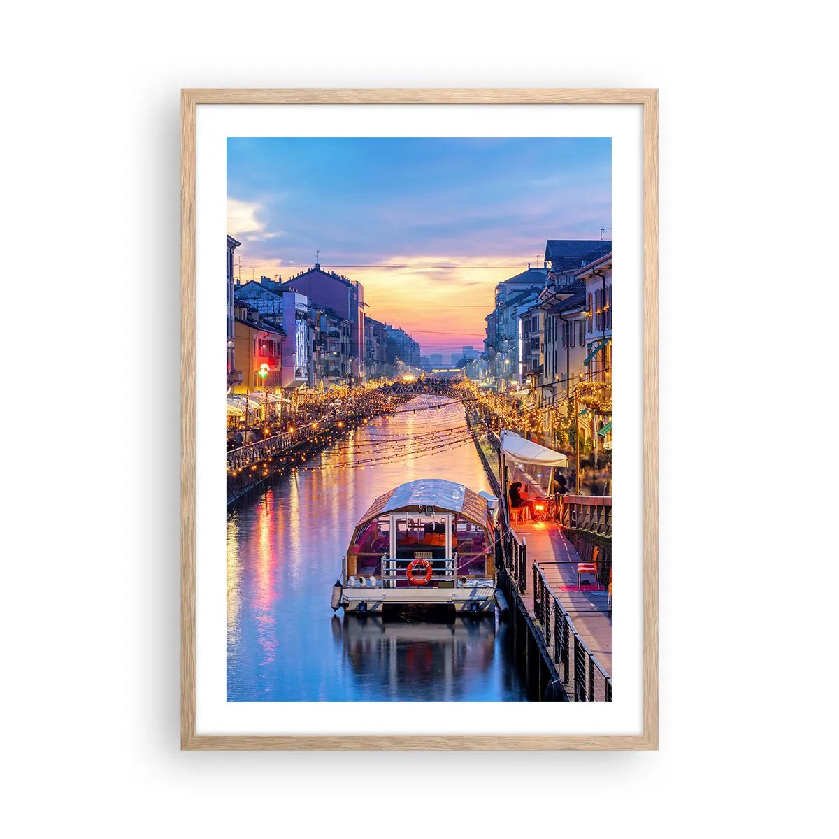 Poster in einem Rahmen aus heller Eiche - Ein Abend voller Licht und Spaß - 50x70 cm