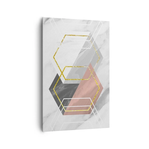 Bild auf Leinwand - Leinwandbild - Geometrische Figuren mit Gold- und Marmorakzenten - 80x120cm - Kettenkomposition - Moderne Wanddekoration für Wohnzimmer und Schlafzimmer ARTTOR