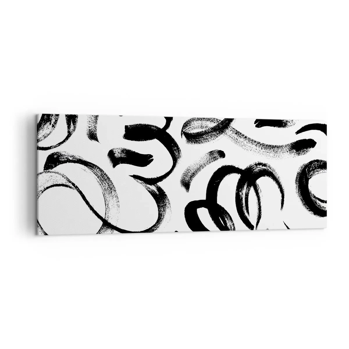 Bild auf Leinwand - Leinwandbild - Schwarze abstrakte Pinselstriche auf weißem Hintergrund - 140x50cm - Schwarz auf Weiß - Moderne Wanddekoration für Wohnzimmer und Schlafzimmer ARTTOR
