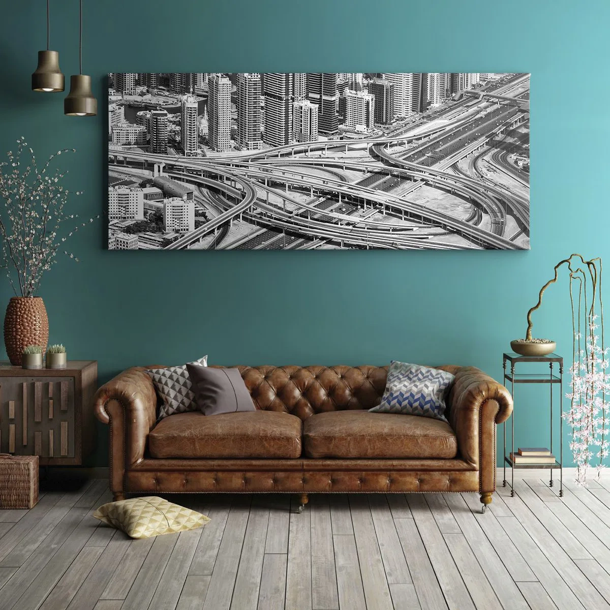Bild auf Leinwand - Leinwandbild - Dubai aus der Vogelperspektive - 120x50cm - Dubai - die unmögliche Stadt - Moderne Wanddekoration für Wohnzimmer und Schlafzimmer ARTTOR