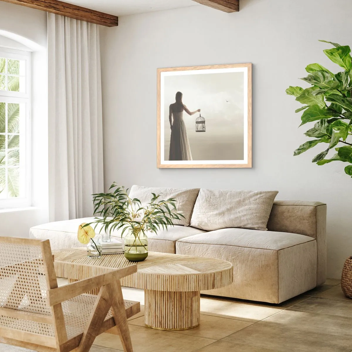 Poster in einem Rahmen aus heller Eiche - Sei frei - 40x40 cm