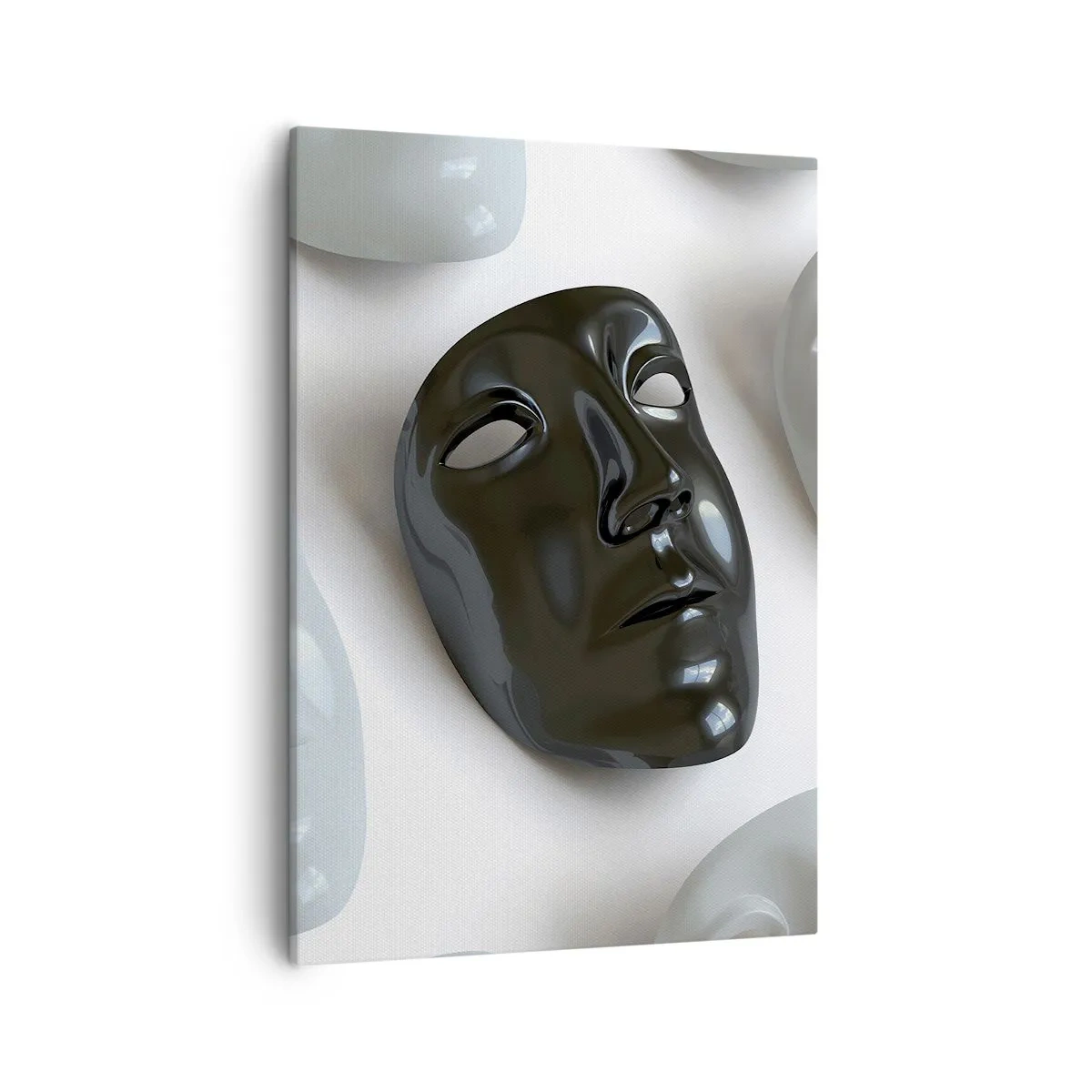 Bild auf Leinwand - Leinwandbild - Schwarz-weiße Masken auf hellem Hintergrund - 50x70cm - Wie hebt man sich ab? - Moderne Wanddekoration für Wohnzimmer und Schlafzimmer ARTTOR