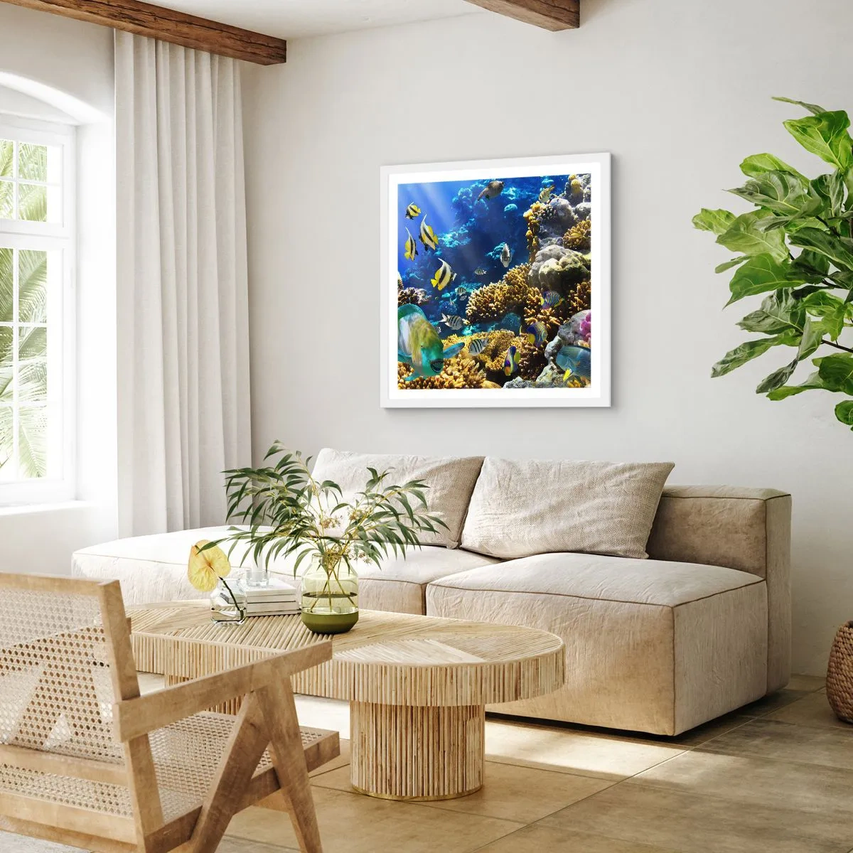 Poster in einem weißen Rahmen - Viel Verkehr auf dem Ferienweg - 60x60 cm