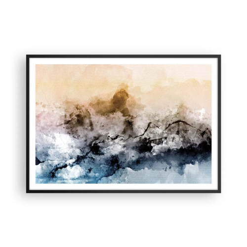 Poster in einem schwarzem Rahmen - Abstrakte Landschaft mit Nebel und dezenten Farben - 100x70cm - In einer Nebelwolke ertrunken - Moderne Wanddekoration für Wohnzimmer und Schlafzimmer ARTTOR