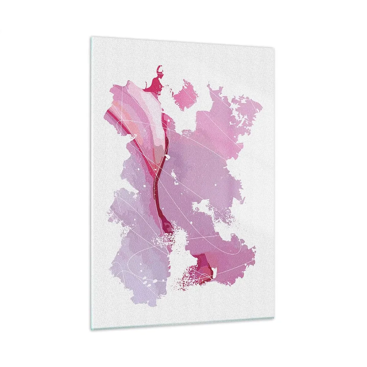 Glasbild - Bild auf glas - Abstrakte Karte in Rosa- und Lilatönen auf weißem Hintergrund - 50x70cm - Karte der Rosawelt - Moderne Wanddekoration für Wohnzimmer und Schlafzimmer ARTTOR