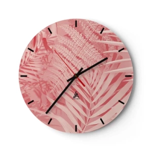 Wanduhr - Glasuhr - Blätter tropischer Pflanzen in Rosa- und Beigetönen - 30x30cm - Rosa Konzept - Moderne Wanddekoration für Wohnzimmer, Küche und Schlafzimmer ARTTOR