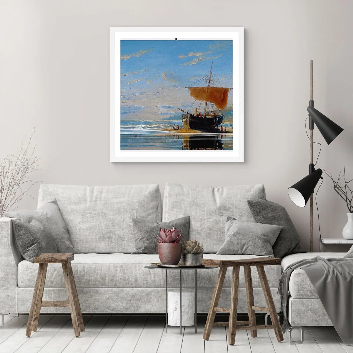 Poster in einem weißen Rahmen - Wasser, Land, Luft - 50x50 cm