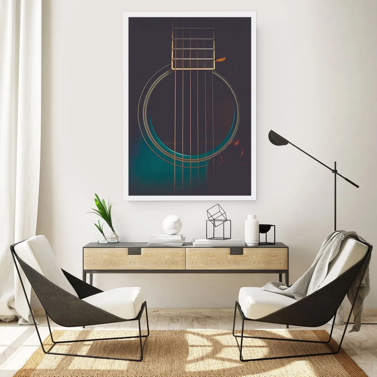 Poster - Eine künstlerische Nahaufnahme der Resonanzdecke einer Akustikgitarre. - 50x70cm - Einen Moment bevor es ertönt - Moderne Wanddekoration für Wohnzimmer und Schlafzimmer ARTTOR