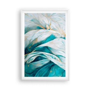 Poster in einem weißen Rahmen - Blaue Abstraktion mit goldenem Motiv - 61x91 cm