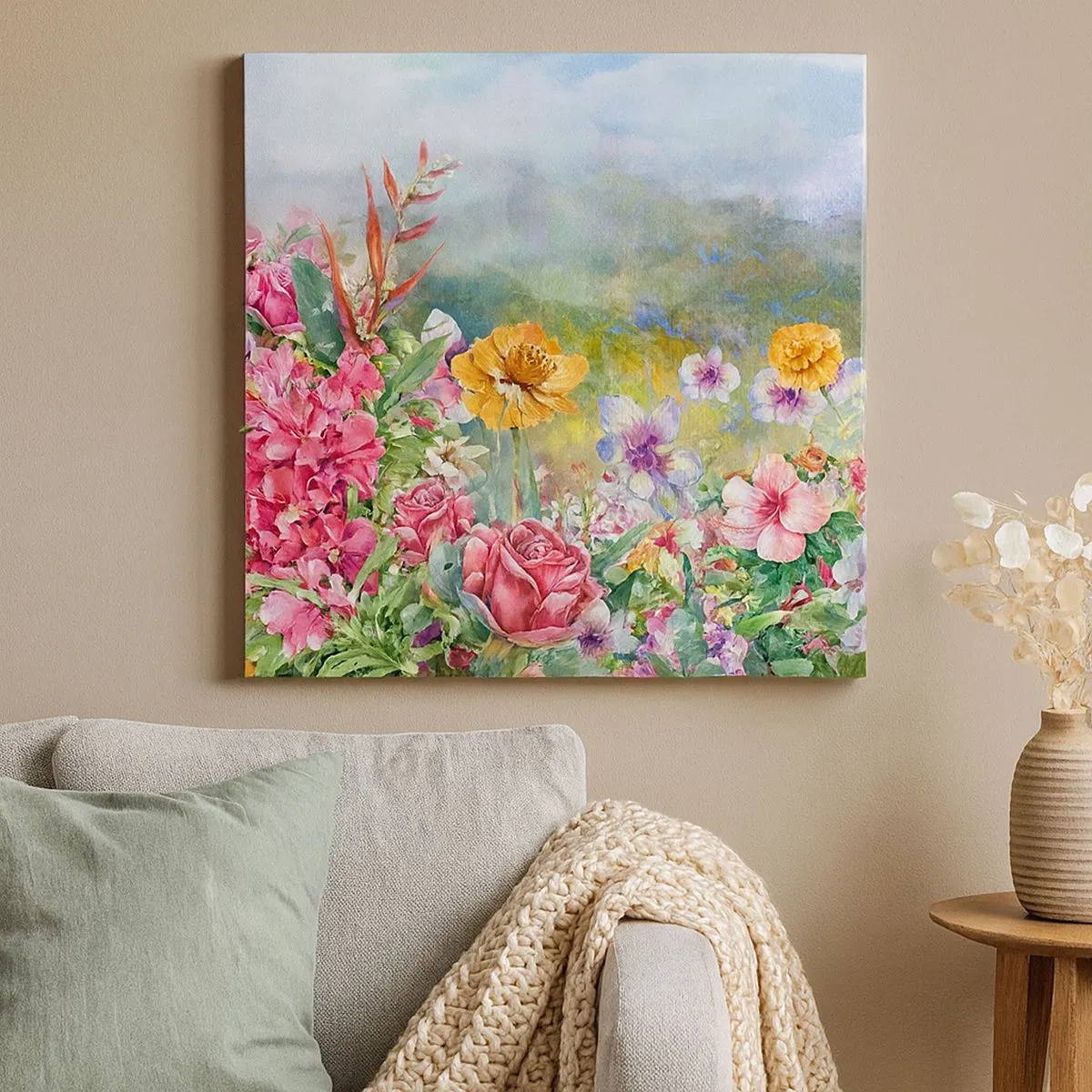 Bild auf Leinwand - Leinwandbild - Ein Garten, der verrückt geworden ist - 30x30 cm