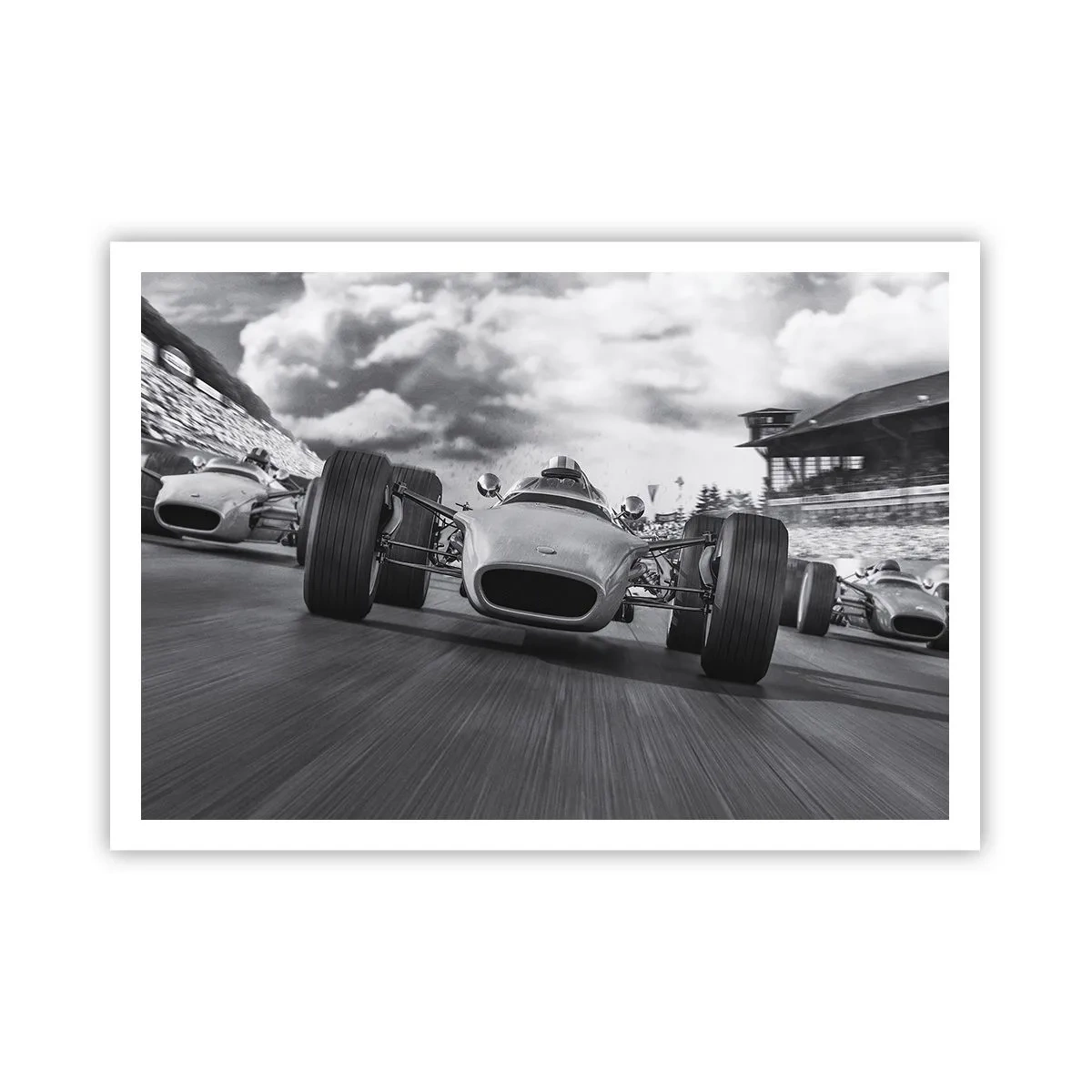 Poster - Oldtimerrennen in Bewegung - 100x70cm - Power ist da! - Moderne Wanddekoration für Wohnzimmer und Schlafzimmer ARTTOR