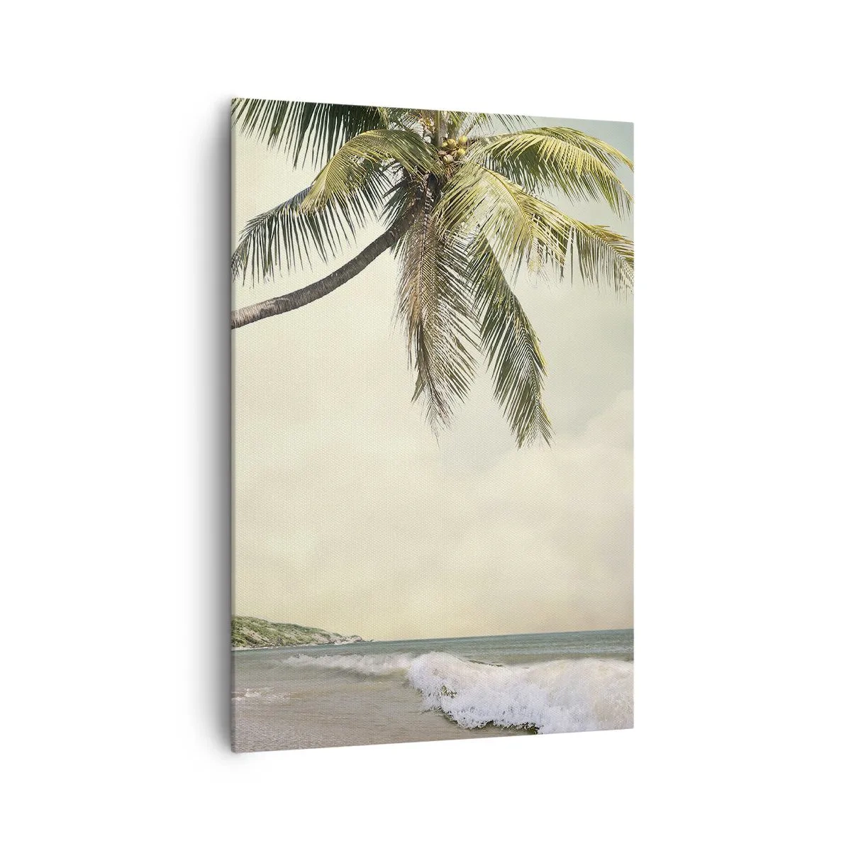 Bild auf Leinwand - Leinwandbild - Ein Strand mit Palmen vor der Kulisse eines ruhigen Meeres - 70x100cm - Tropischer Traum - Moderne Wanddekoration für Wohnzimmer und Schlafzimmer ARTTOR