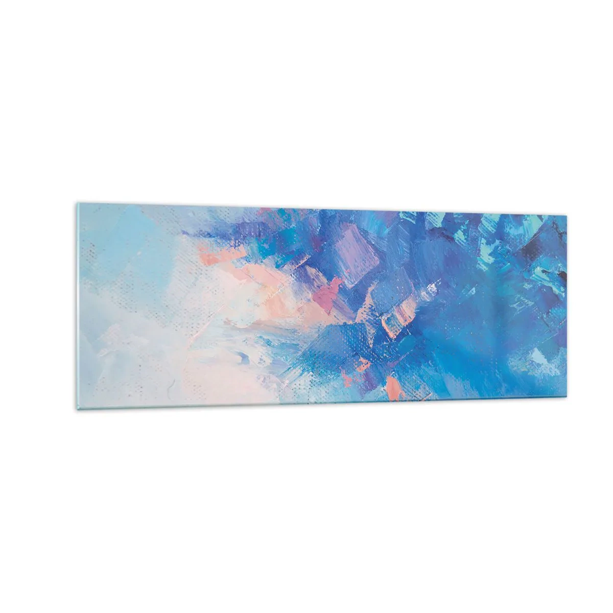 Glasbild - Bild auf glas - Abstrakte Komposition in Blau- und Rosatönen - 140x50cm - Winter-Abstraktion - Moderne Wanddekoration für Wohnzimmer und Schlafzimmer ARTTOR