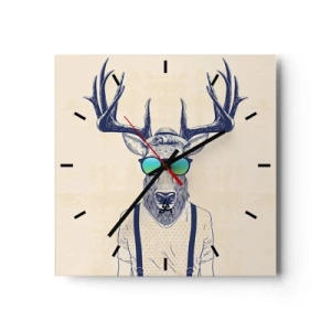 Wanduhr - Glasuhr - Stilisierter Hirsch mit Sonnenbrille - 30x30cm - Wen hast du erwartet? - Moderne Wanddekoration für Wohnzimmer und Schlafzimmer ARTTOR