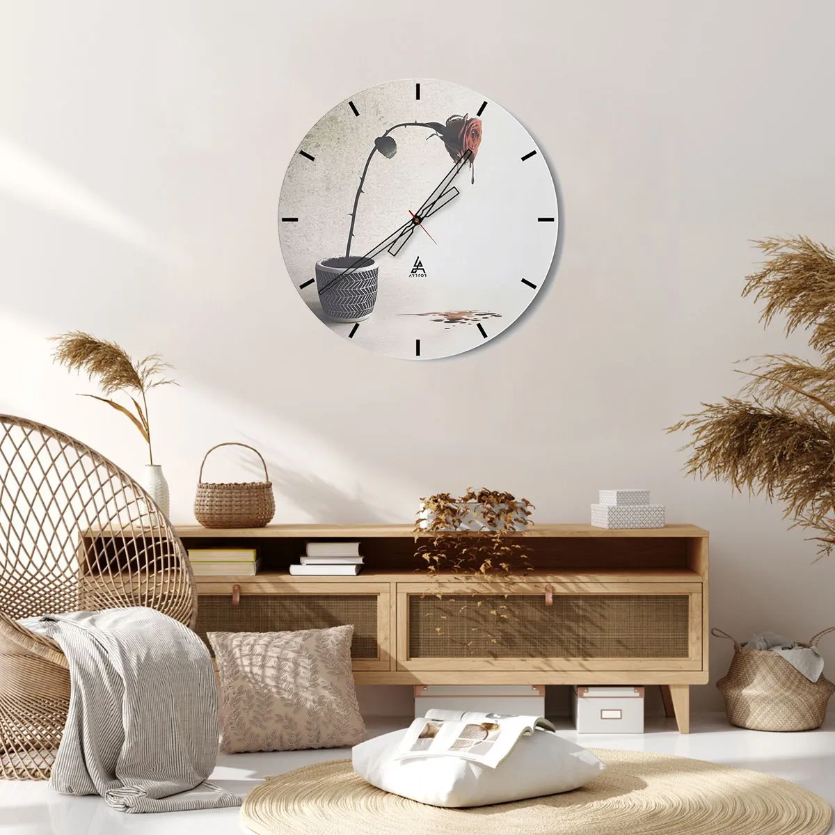 Wanduhr - Glasuhr - Surrealistische Rose mit Schmelzeffekt - 30x30cm - Rosa dolorosa - Moderne Wanddekoration für Wohnzimmer, Küche und Schlafzimmer ARTTOR