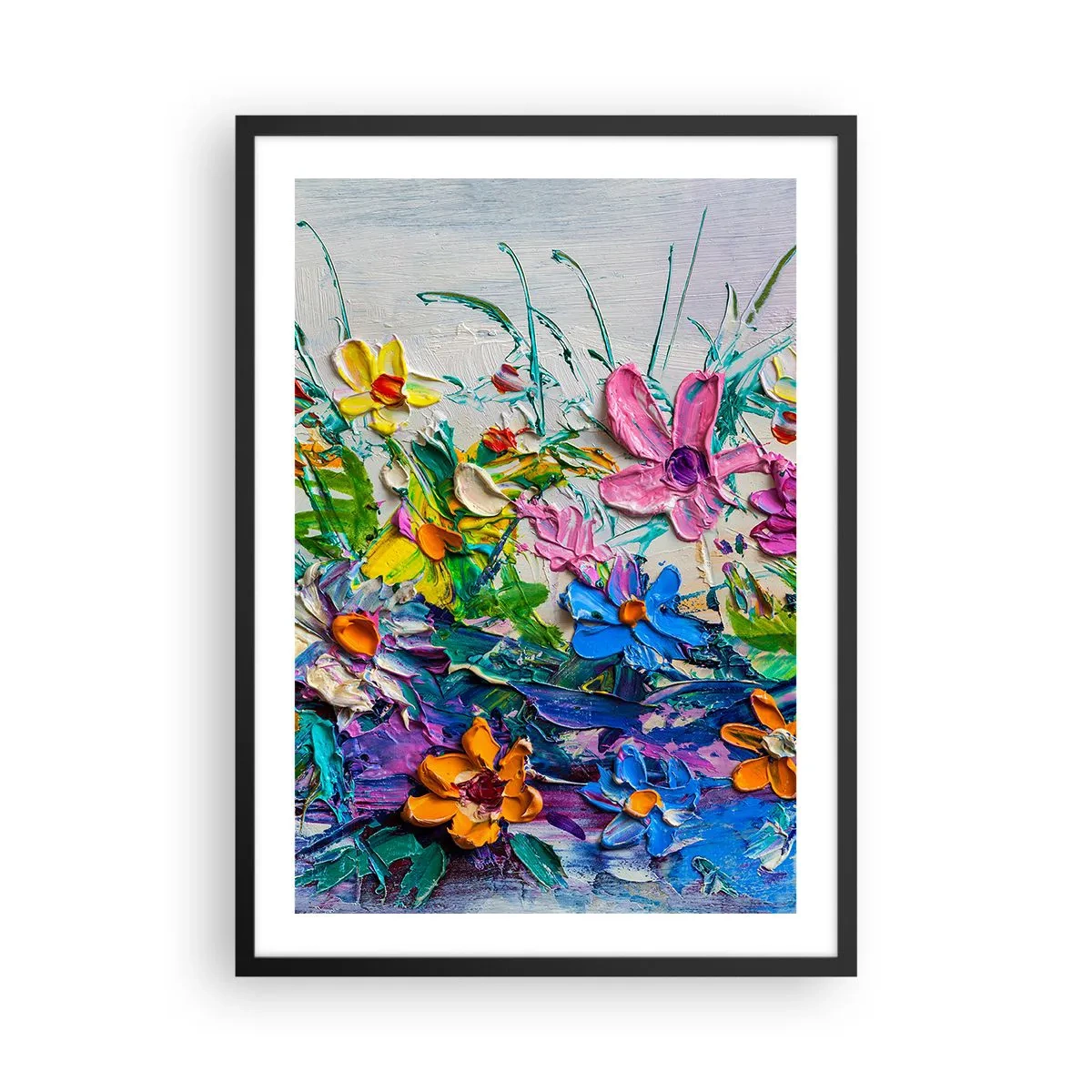 Poster in einem schwarzem Rahmen - Eine florale Komposition mit dichter Textur und lebendigen Farben - 50x70cm - Überhaupt kein Stillleben - Moderne Wanddekoration für Wohnzimmer und Schlafzimmer ARTTOR