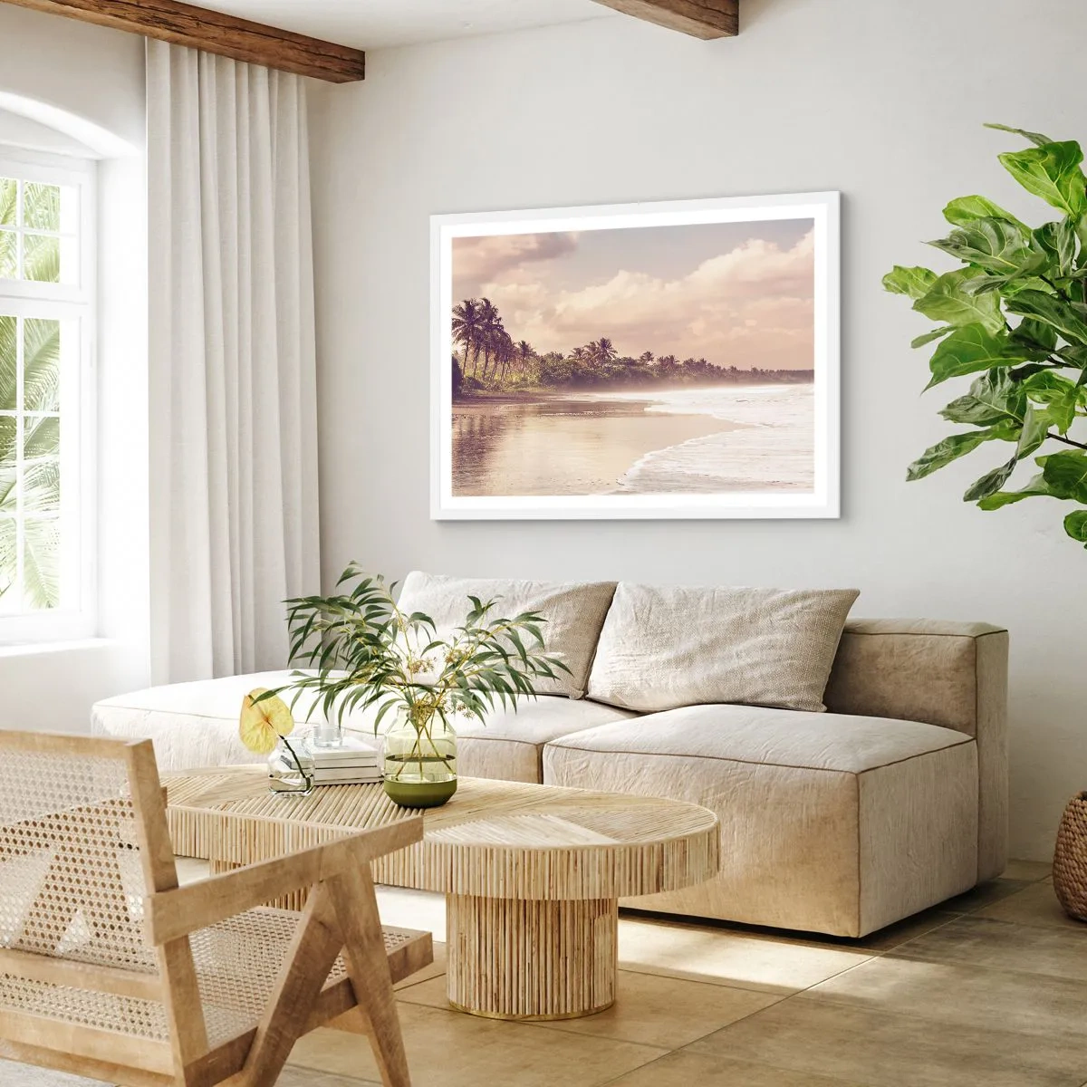 Poster in einem weißen Rahmen - Die Liebkosung der Wellen - 100x70 cm