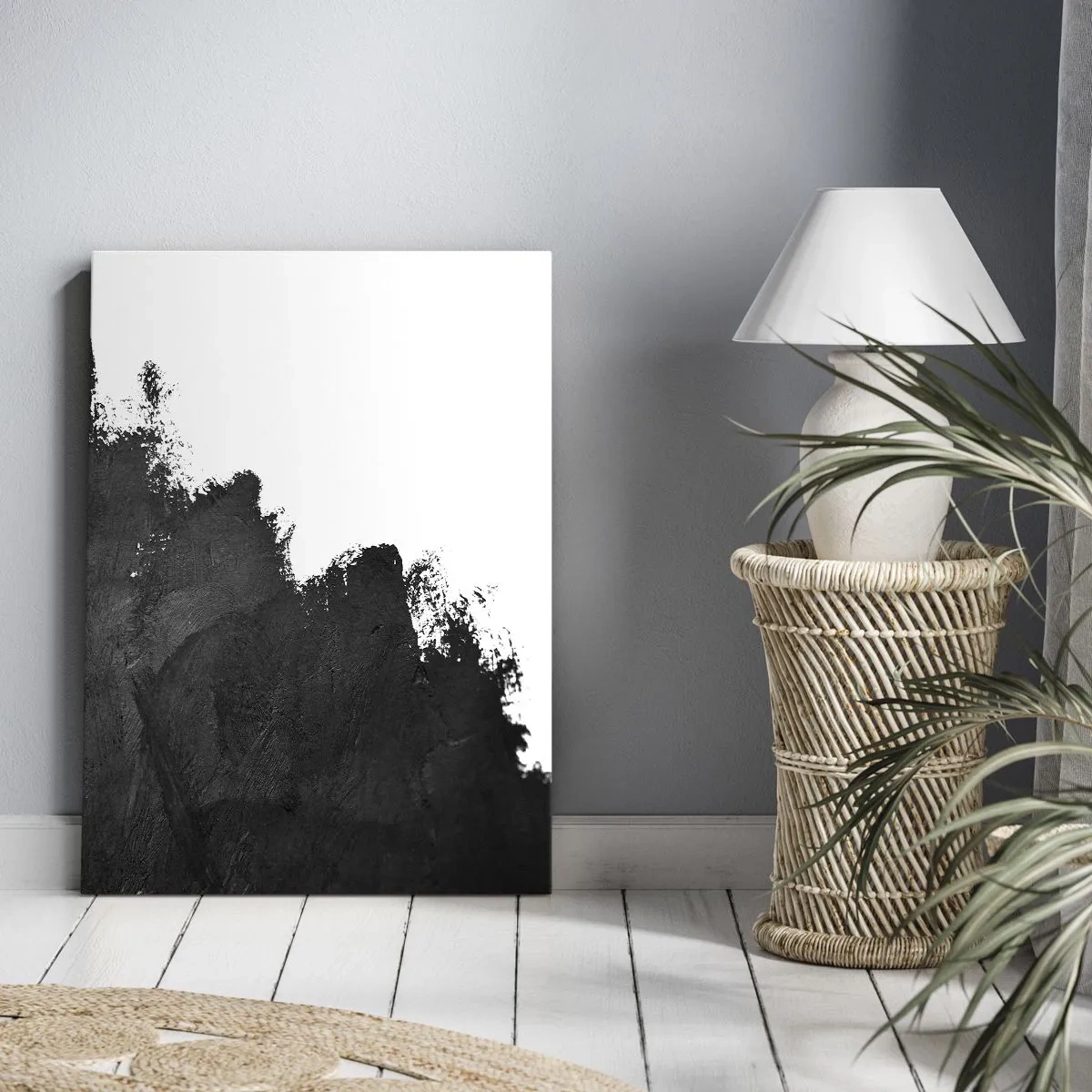 Bild auf Leinwand - Leinwandbild - Schwarz-Weiß-Abstraktion mit kontrastierenden Pinselstrichen - 50x70cm - Elemente: Erde - Moderne Wanddekoration für Wohnzimmer und Schlafzimmer ARTTOR