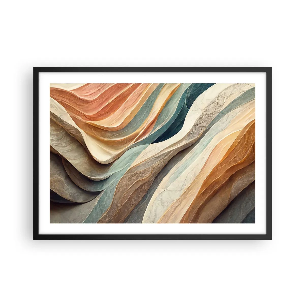 Poster in einem schwarzem Rahmen - Abstrakte Wellen in Pastelltönen - 70x50cm - Moment vor der Veränderung - Moderne Wanddekoration für Wohnzimmer und Schlafzimmer ARTTOR