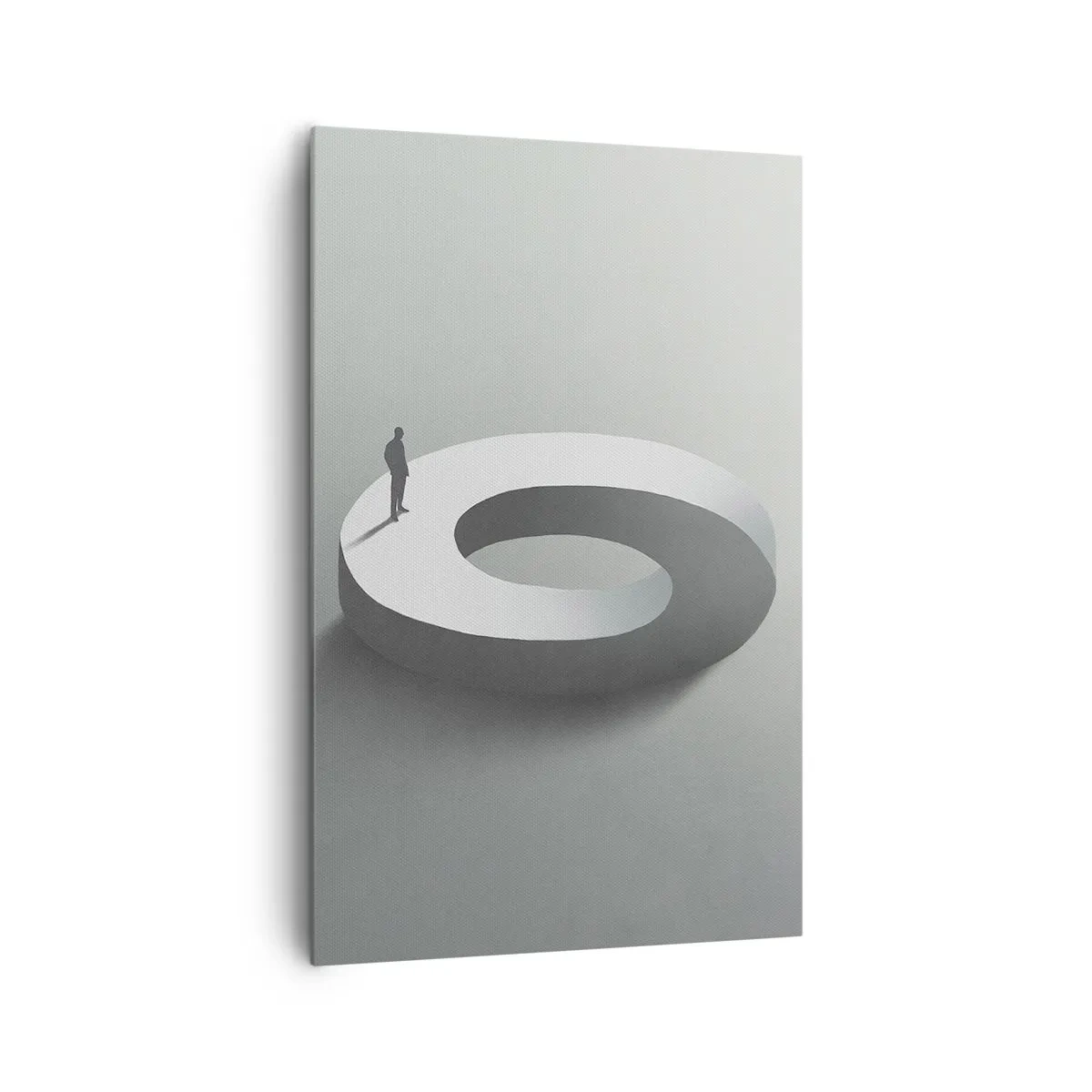 Bild auf Leinwand - Leinwandbild - Ein Mann auf einer grauen, abstrakten Struktur - 80x120cm - Und wie soll man davon klug werden - Moderne Wanddekoration für Wohnzimmer und Schlafzimmer ARTTOR