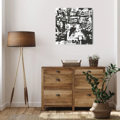 Wanduhr - Glasuhr - Abstraktes monochromes Retro-Muster - 30x30cm - Ordnung oder Chaos? - Moderne Wanddekoration für Wohnzimmer und Schlafzimmer ARTTOR
