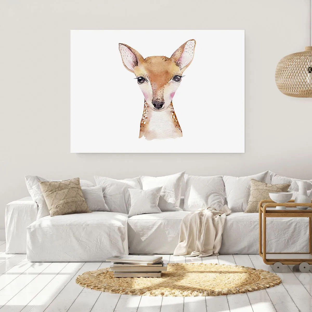 Poster - Aquarellporträt eines jungen Rehs auf weißem Hintergrund - 100x70cm - Die Natur der Unschuld - Moderne Wanddekoration für Wohnzimmer und Schlafzimmer ARTTOR