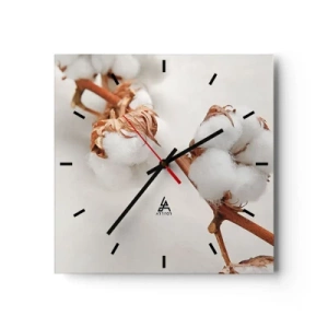 Wanduhr - Glasuhr - Ein Zweig Baumwolle auf dezentem Untergrund - 30x30cm - Nur umarmen - Moderne Wanddekoration für Wohnzimmer und Schlafzimmer ARTTOR