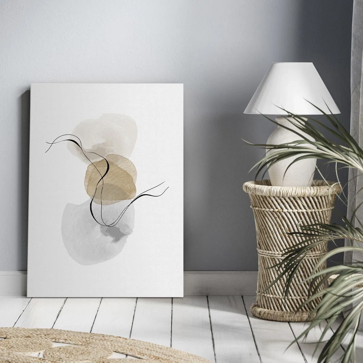Bild auf Leinwand - Leinwandbild - Minimalistische Abstraktion in Beige- und Grautönen - 50x70cm - Luftperlen - Moderne Wanddekoration für Wohnzimmer und Schlafzimmer ARTTOR
