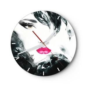 Wanduhr - Glasuhr - Künstlerisches Porträt einer Frau mit ausdrucksstarken Lippen und Augen - 30x30cm - Beachtung! Femme fatale - Moderne Wanddekoration für Wohnzimmer, Küche und Schlafzimmer ARTTOR
