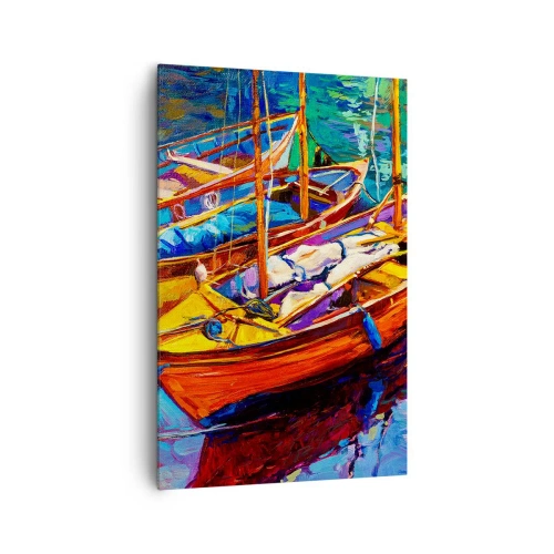 Bild auf Leinwand - Leinwandbild - Bunte Boote auf ruhigem Wasser - 80x120cm - Auf Wasser dick mit Farben - Moderne Wanddekoration für Wohnzimmer und Schlafzimmer ARTTOR
