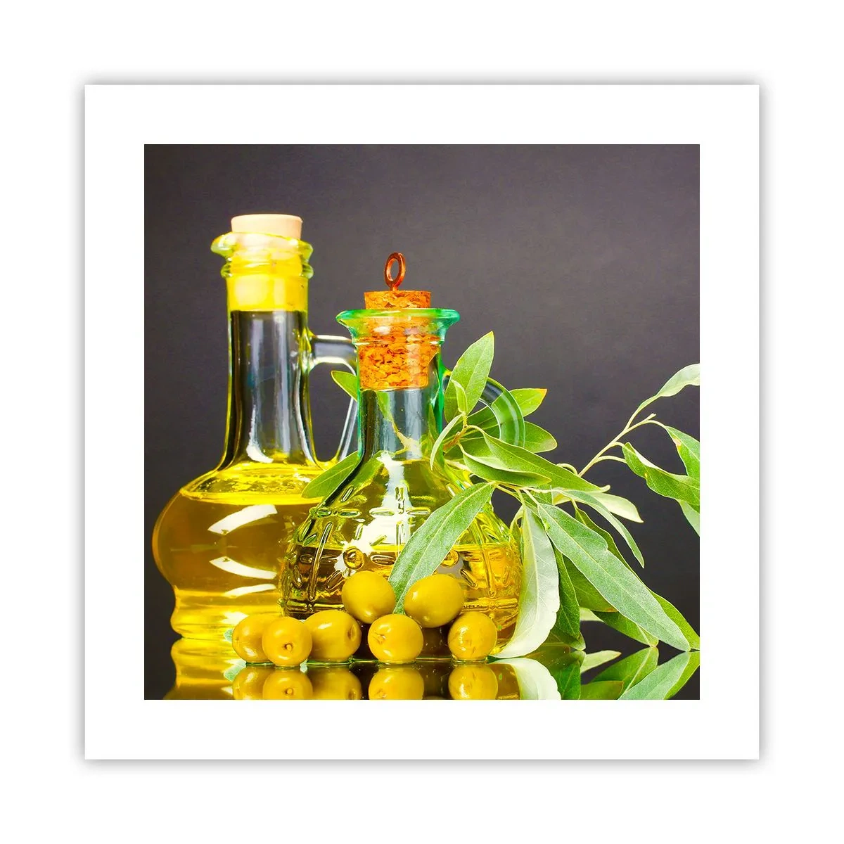 Poster - Stillleben mit Oliven und Olivenöl - 40x40 cm