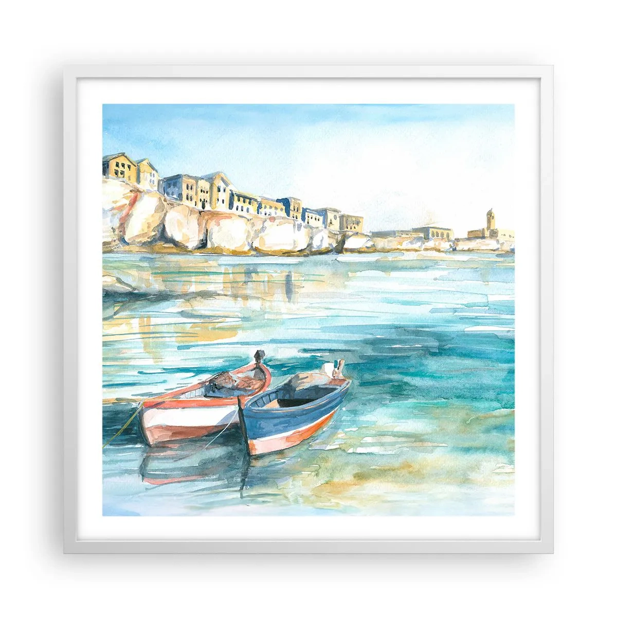 Poster in einem weißen Rahmen - Landschaft in Azurblau - 60x60 cm