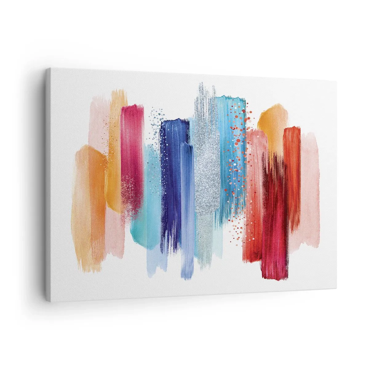 Bild auf Leinwand - Leinwandbild - Bunte Pinselstriche auf weißem Hintergrund - 70x50cm - Auf und ab - Moderne Wanddekoration für Wohnzimmer und Schlafzimmer ARTTOR