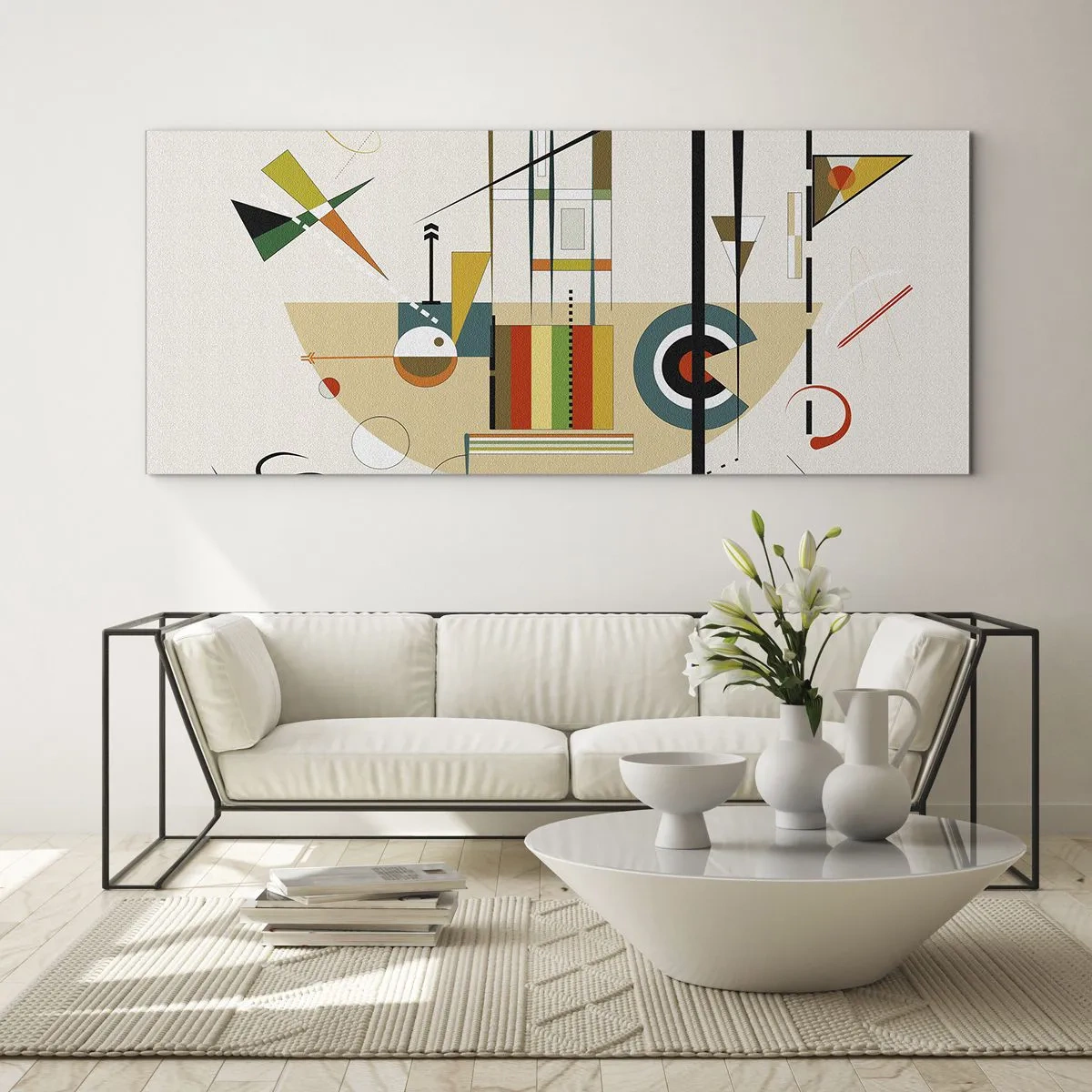 Glasbild - Bild auf glas - Bunte Abstraktion mit geometrischen Formen - 160x50cm - Und die Welt lacht - Moderne Wanddekoration für Wohnzimmer und Schlafzimmer ARTTOR